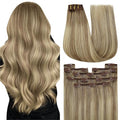 YoungSee 150g Hair Extensions Clip ins Light Brown Clip in Hair Extensions Balayage Hair Clip in Extensions Light Brown Ombre Plaitnum Blonde Highlights Dyable Remy Hair 7pcs 20inch