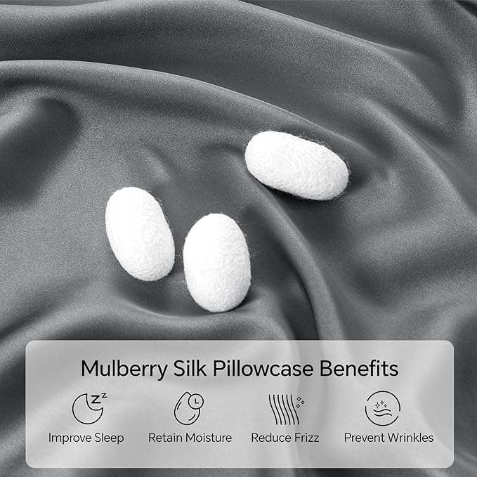 INFIIXSO Mulberry Silk Pillowcase for Hair and Skin, Silk Pillow Cases Queen Size with Hidden Zipper 20x30 Inches, Smooth and Soft Cooling Pillow Cases for Hot Sleepers(Dark Grey, 1 Pack)