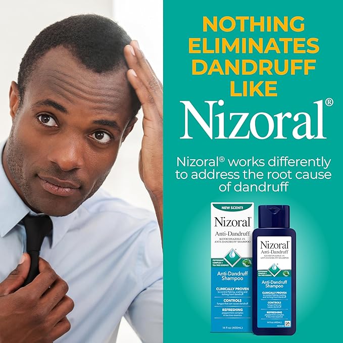 Nizoral Anti-Dandruff Shampoo with 1% Ketoconazole, 14 Fl Oz, Peppermint and Tea Tree Scent, Anti Fungal Shampoo, For All Hair Types