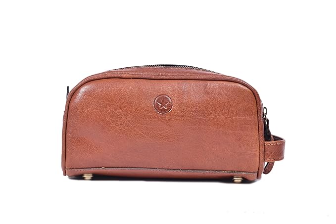 10" Premium Leather Toiletry Travel Pouch With Waterproof Lining | King-Size Handcrafted Vintage Dopp - Kit ~ Gift for Father's Day By Aaron Leather Goods (I Brown)