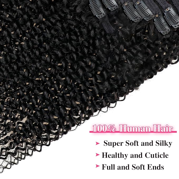 3c 4a Kinky Curly Clip in Hair Extensions Real Human Hair For Women 26 Inch Curly Clip ins Natural Color Clip in Hair Extensions 120g/pack
