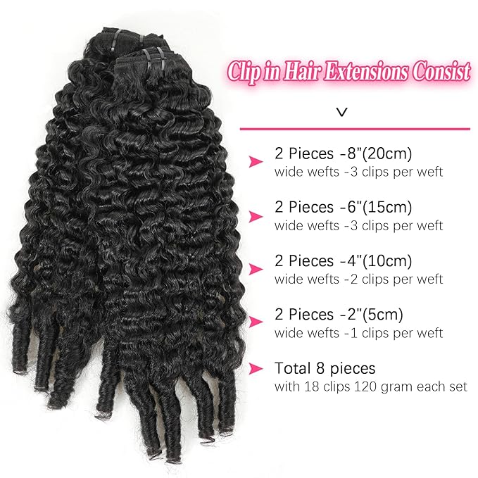 Burmese Curly Clip in Hair Extensions #1B Natural Black Color Curly Clip ins For Women Brazilian Virgin Clip on Hair(20inch,#1B)