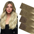 GOO GOO Invisi Edge Tape in Hair Extensions Human Hair, 9/60 Balayage Ash Brown to Platinum Blonde 10pcs injected with 10pcs classical tape ins, 14inch 50g, Virgin Remy Hair, Natural Look