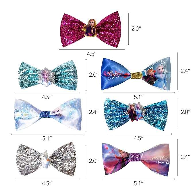 Disney Frozen 2 Girls 7 pcs Small Bow Bundle, Hair Bows for Girls - Ages 3+