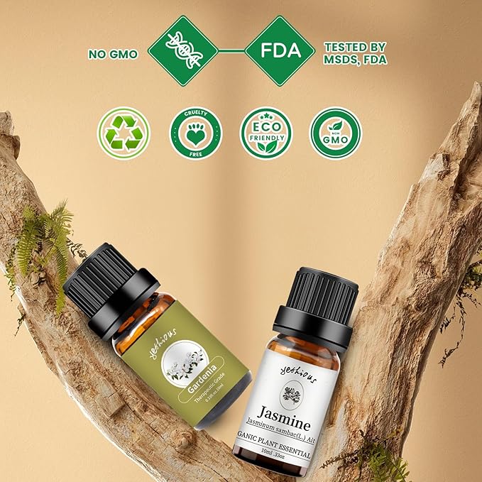 yethious Jasmine Gardenia Essential Oil Set 100% Pure Gardenia Fragance Oil Jasmine Aromatherapy Oils for Diffuser - 2 Pack 10ML