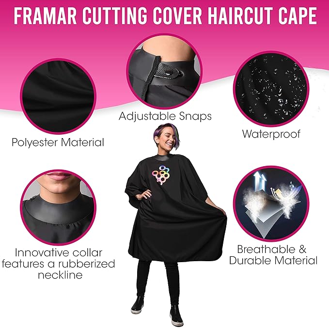 FRAMAR Professional Hair Cutting Cape – Hair Cutting Capes For Adults, Salon Cape For Hair Cutting, Capa De Peluqueria Professional, Barber Capes, Haircutting Capes For Adults – Rubberized Collar