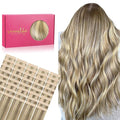 WENNALIFE Tape in Hair Extensions Human Hair, 40pcs 80g 12 inch Ash Brown with Platinum Blonde Highlights Hair Extensions Real Human Hair Straight Tape in Extensions Invisible Human Hair Extensions