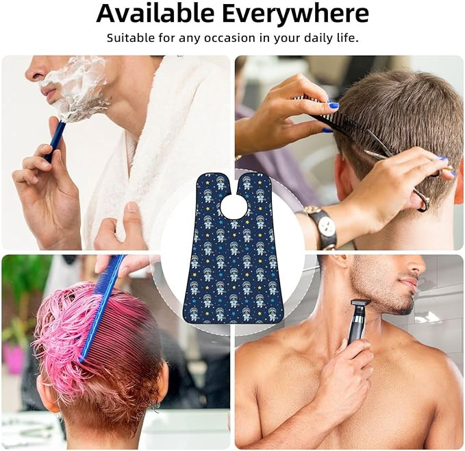 Beard Apron Hair Catcher, Funny Cartoon Space Raccoon Astronaut Shave Bib, Waterproof Non-Stick Shaving Bib, Trimming Grooming Tool for Dad Men Anniversary