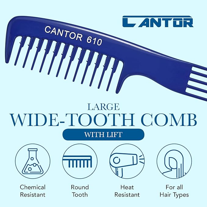 Cantor Lift Teasing Wide Tooth Comb - Chemical and Heat Resistant Detangler - Anti Static for All Hair Types - Durable and Lightweight - 1 Pack