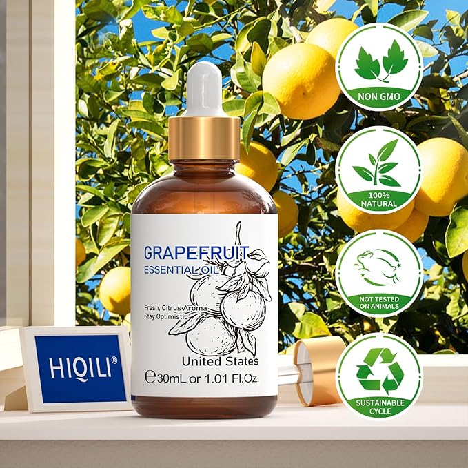 HIQILI 30 ml Grapefruit Essential Oil, for Diffuser, Skin Care,100% Pure and Natural - 1 Fl Oz