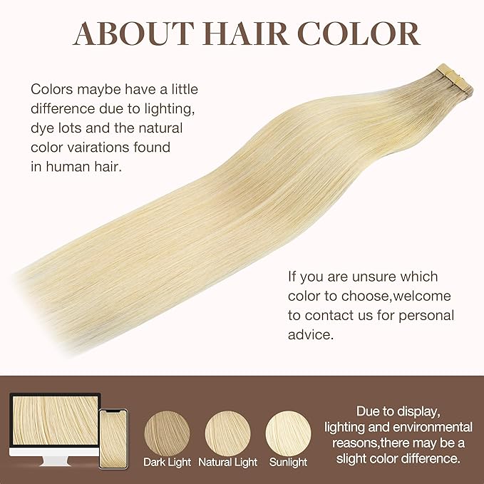 GOO GOO Tape in Hair Extensions Human Hair, R7/60F Rooted Ash Blonde with Frosted Highlights, 22inch 50g 20pcs, Skin Weft Seamless Invisible, Silky Straight with Thick Ends, Remy Human Hair