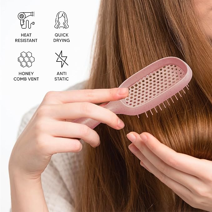 TADA Natural Beauty Hair Brush Detangler for Curly, Thick, Wavy, and Thin Hair - Ventilation Holes for Quick Drying and Styling, Detangler Brush for Women, Men, Kids (4 Colors) (Mauve)
