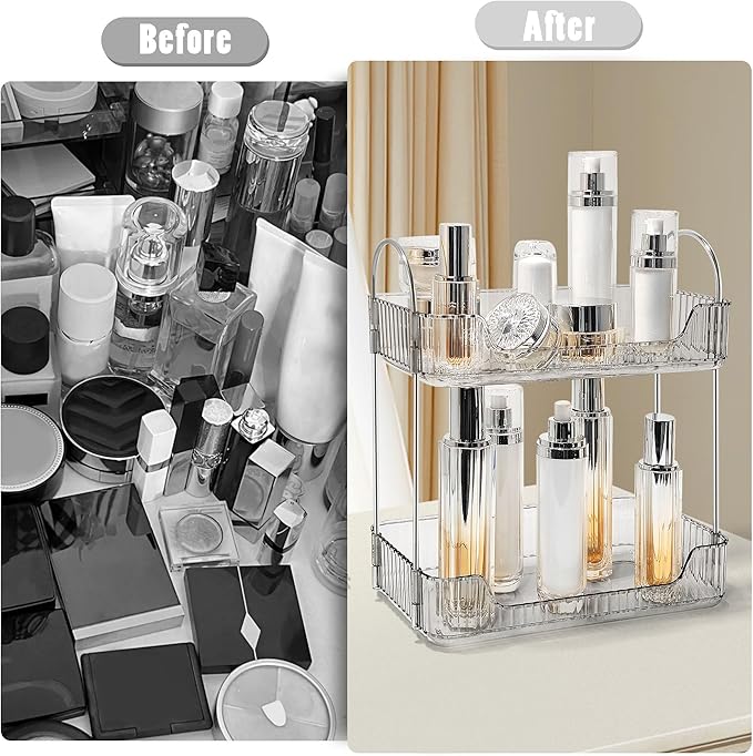 Bathroom Counter Organizer Countertop Storage Skincare Countertop Makeup Organizer Cosmetics Skincare Organizers Holder for Perfume-Grey-silver pole