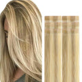 GOO GOO Invisi Edge Tape in Hair Extensions Human Hair, 16/22 Light Blonde Highlighted Golden Blonde, 6pcs 10inch 15g, Virgin Remy Hair, Seamless Injected Tape, Natural Look