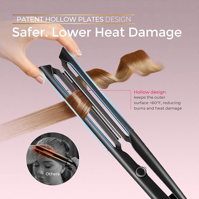TYMO Flat Iron Hair Straightener - Upgraded Long Hollow Plates Straightener and Curler 2 in 1 for Fast Smooth Styling, Ceramic Hair Straighteners for Women, 15s Heat Up, 5 Billion Ions, Dual Voltage