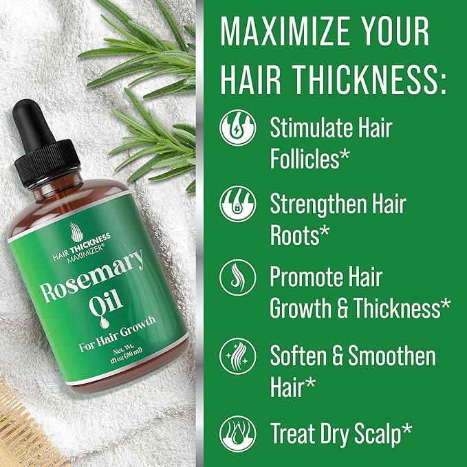 Rosemary Oil for Hair Growth for Women, Men. Strengthens & Hydrates Thinning, Dry Hair for a Healthier-Looking Scalp. For Women & Men – Vegan 1oz Serum