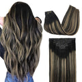 GOO GOO Clip in Hair Extensions Real Human Hair, Remy Human Hair Extensions Clip ins for Women, Natural Human Hair, 22inch 150g 7Pcs, 1B/16/1B Balayage Natural Black to Light Blonde