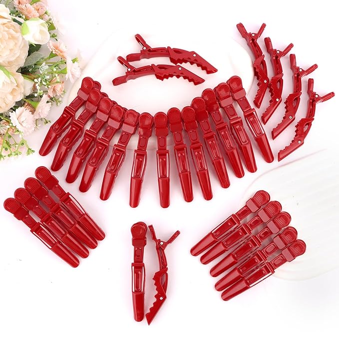 30 Pack Alligator Hair Clips for Styling, Sectioning Crocodile hair Clips Professional Barber Accessories for Salon of Thick Curly Volume Hair (Red)