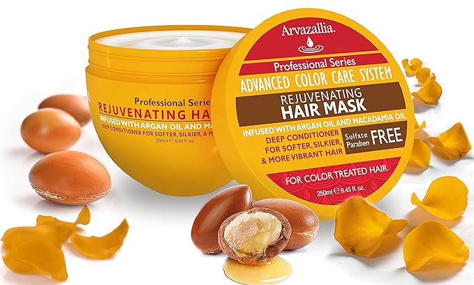 Arvazallia Rejuvenating Hair Mask and Deep Conditioner For Color Treated Hair with Argan Oil and Macadamia Oil Sulfate Free & Paraben Free
