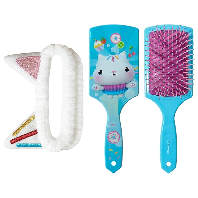 LUV HER Kids Hair Brush & Spa Headband Set for Girls - with Gabby's Dollhouse characther Cakey - Fun Grooming Kit for Detangling, Styling & Skincare - Soft & Stretchy One Size, Ages 3+