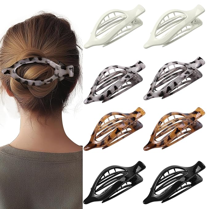 8 Pack Flat Tortoiseshell Hair Clips – French Style Matte Claw Barrettes for Women, Strong Hold Non-Slip Hair Accessories for Thick or Thin Hair, Chic Neutral Leopard Pattern