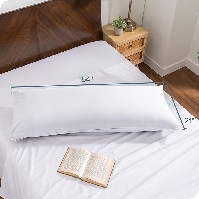 Bare Home Microfiber Body Pillow Cover - Ultra Soft & Cooling - Double Brushed - Envelope Closure - Easy Care (20''x54'' Body Pillow Cover, White)