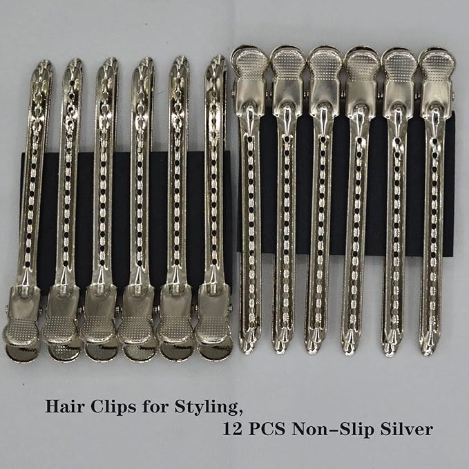 12 Pcs Metal Duckbill Hair Clips for Hair Sectioning Alligator Hair Clips for Styling Dividing Duck Bill Clips with Anti-Slip Holes Salon Barber Styling Tools