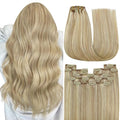 YoungSee Clip in Human Hair Extensions Blonde Clip on Hair Extension for Women Light Blonde Mixed Golden Blond Hair Extension Clip ins for Full Head 7Pcs 20In 120G