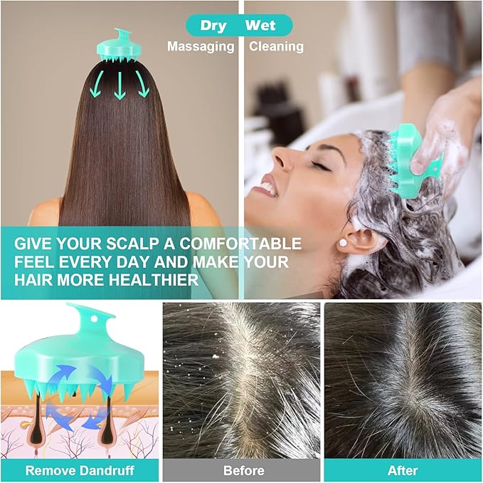 URTHEONE Hair Scalp Massager Shampoo Brush,Soft Silicone Hair Brush for Wet Dry Oily Curly Straight Thick Thin Rough Long Short Natural Men Women Kids Pets Hair Care Tools(Light Green)