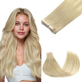 GOO GOO Tape in Hair Extensions Human Hair, 18ET90A Natural Blonde Balayage, 10inch 60g 40pcs, Skin Weft Seamless Invisible, Silky Straight with Thick Ends, Remy Human Hair