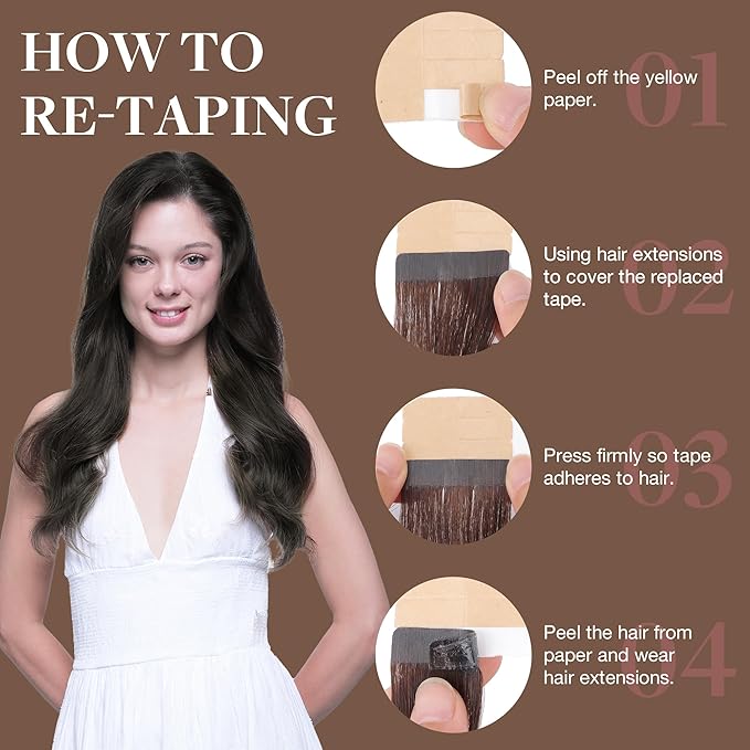 GOO GOO Tape in Hair Extensions Human Hair, 1C Mocha Brown, 22inch 100g 40pcs, Skin Weft Seamless Invisible, Silky Straight with Thick Ends, Remy Human Hair
