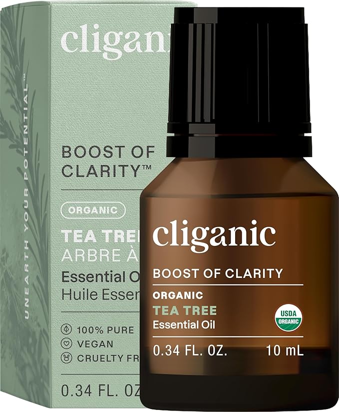 Cliganic Organic Tea Tree Essential Oil, 100% Pure Natural, for Aromatherapy | Non-GMO Verified (Packaging May Vary)