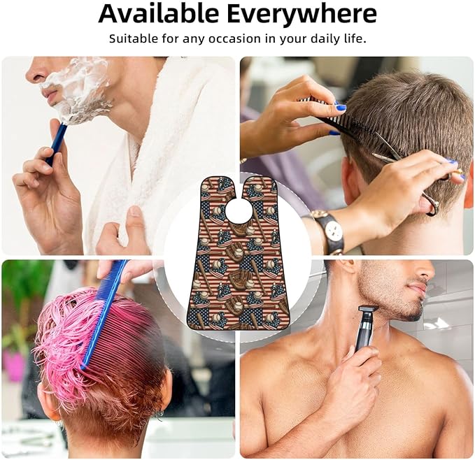 Strong Suction Cup Beard Grooming Bib, Non-Stick Hair Catcher, Waterproof, for Shaving, Vintage Ball Baseball American Flag