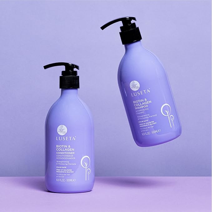 Luseta Biotin Shampoo and Conditioner for Hair - Thickening Shampoo for Thinning Hair- Infused with Argan Oil to Damaged Dry Hair - Sulfate Free Paraben Free-2 x 16.9 fl oz