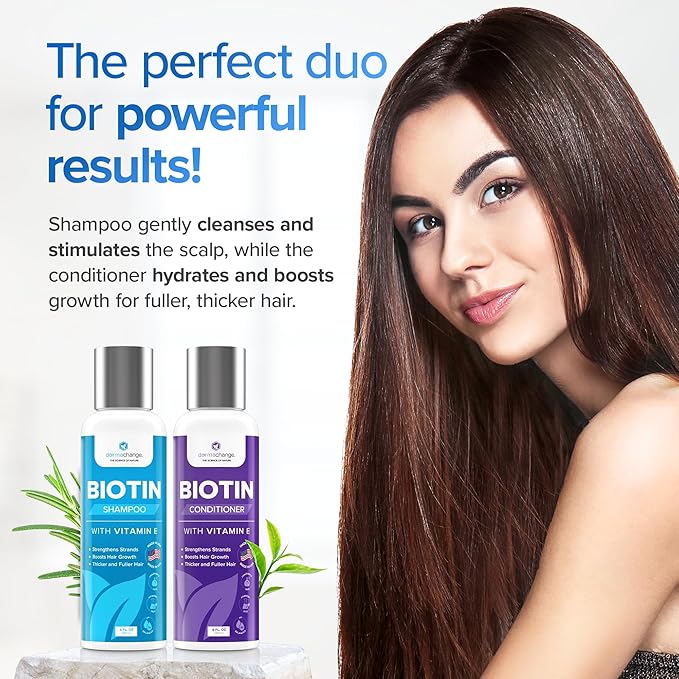 Biotin Hair Growth Shampoo and Conditioner Set - Sulfate Free, Deep Conditioner for Dry Damaged Hair - Made in USA (4 oz)