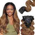 Lashey Seamless Clip in Hair Extensions Human Hair 130g 9pcs 18 Inch Body Wave Ombre Natural Black to Medium Auburn Clip in Hair Extensions for Women