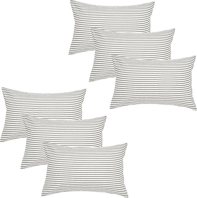JELLYMONI 100% Natural Cotton Striped Standard Pillowcases Set, 6 Pack White and Grey Stripes Pattern Printed Pillow Covers with Envelope Closure(Pillows are not Included)