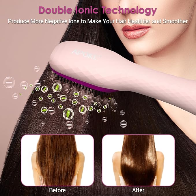 APOKE 3 in 1 Hair Dryer Brush Professional 1200W Powerful Ceramic Tourmaline 3 Heat/2 Speed Settings One Step Hair Dryer and Styler (Pink)