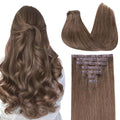 GOO GOO Clip in Hair Extensions Real Human Hair, Remy Human Hair Extensions Clip ins for Women, Natural Human Hair, 18inch 130g 7Pcs, 5 Light Ash Brown