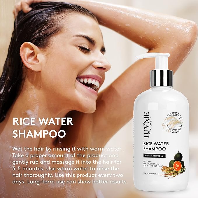 Rice Water Hair Thickening Shampoo with Biotin - Strengthening and Volumizing Shampoo for Thinning Hair, All Hair Types, Men and Women 10 Fl Oz