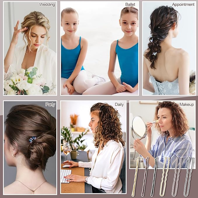 480 Pcs Bobby Pins Hair Pins Kit, U Shaped Hair Pins for Buns, Hair Pins for Women, Hair Rubber Bands with Box, 2/2.36/2.76inch Black Bobby Pins Brown Hair Blonde Hair Pins for Styling