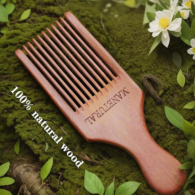 Beard Pick for Men 7" Handmade Afro Hair Comb - Wooden Grooming Tool for Men, Women with Wavy, Kinky, Curly Hair - Anti-Static Styling Precision"