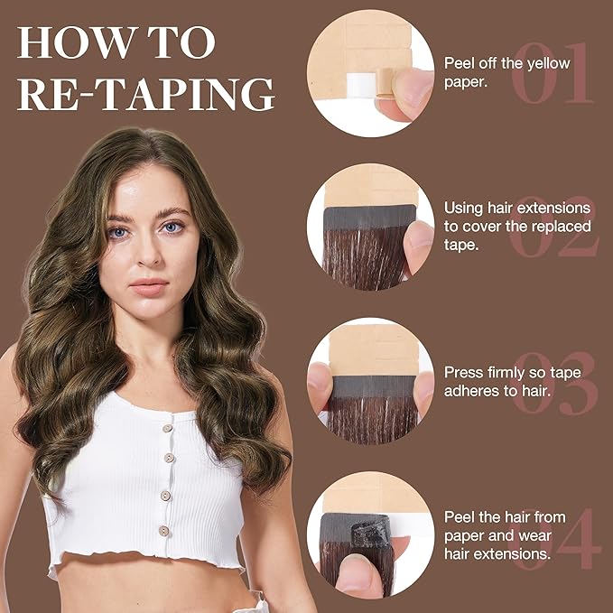 GOO GOO Tape in Hair Extensions Human Hair, 1D/2C/4E Chocolate Dip Color Melt, 14inch 50g 20pcs, Skin Weft Seamless Invisible, Silky Straight with Thick Ends, Remy Human Hair