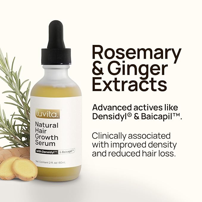 Hair Growth Serum for Thicker Hair & Density – Redensyl, Baicapil & Rosemary – Reduces Hair Fall & Breakage | Luvita – 2 fl oz (60 ml)