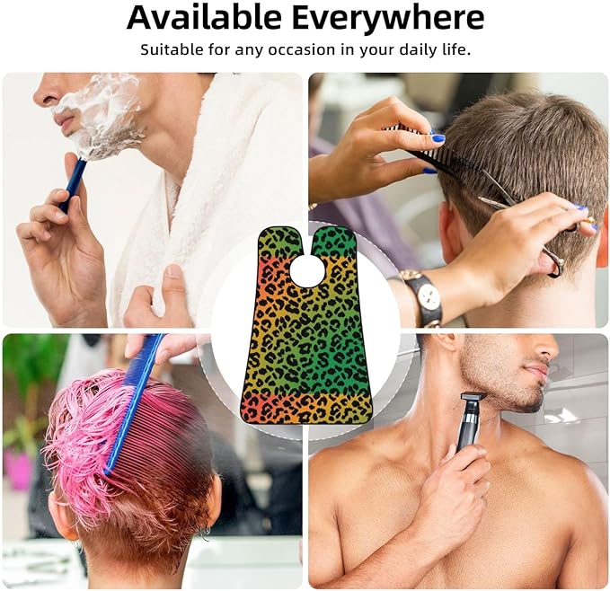 Beard Bib Apron for Men Shaving, Waterproof Non-Stick Hair Catcher with Suction Cups, Grooming Essential for Dad Husband, Rasta Flag Color Cheetah Leopard Print Floral Shave Bib