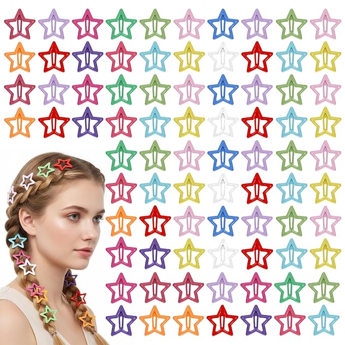 Y2K Hair Clips and Barrettes Set, 80PCS 1.18" Multicolor Sparkling Star Hair Clip Cute Non-slip Metal Snap Stars Hairclips Accessories for Girls Women