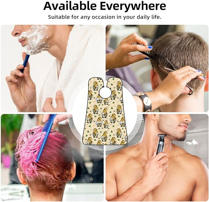 Strong Suction Cup Beard Grooming Bib, Non-Stick Hair Catcher, Waterproof, for Shaving, Gnomes Bees and Sunflowers