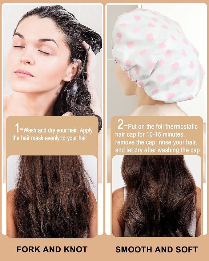 YIZIJIZI 2 Pieces Heat Cap for Deep Conditioning, Conditioning Cap Made of Aluminum Foil for Home and Salon Use, Hair Dyeing（White pink）