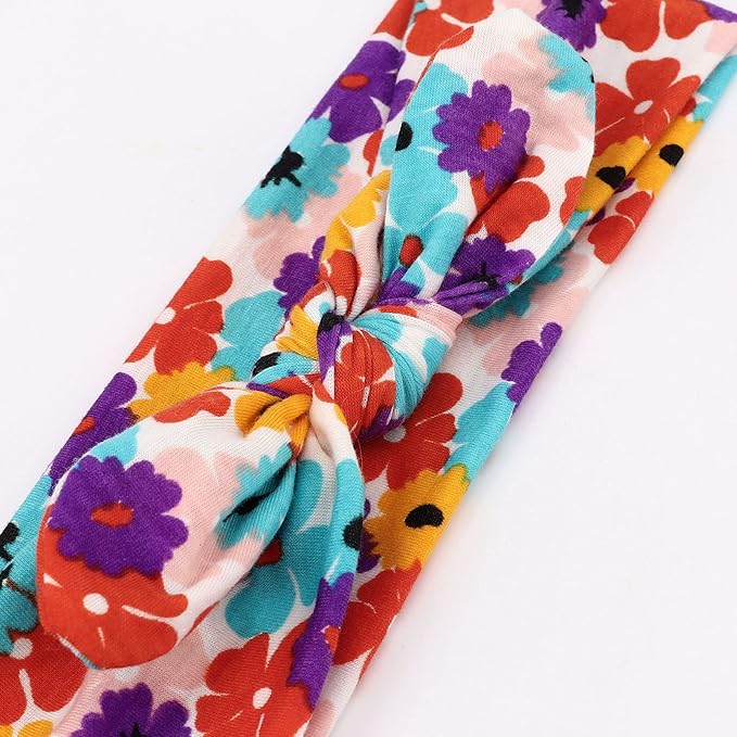 DRESHOW Boho Bow Headbands for Women Vintage Flower Printed Yoga Hairband Elastic Rabbit Ear Head Wrap 6 Pack