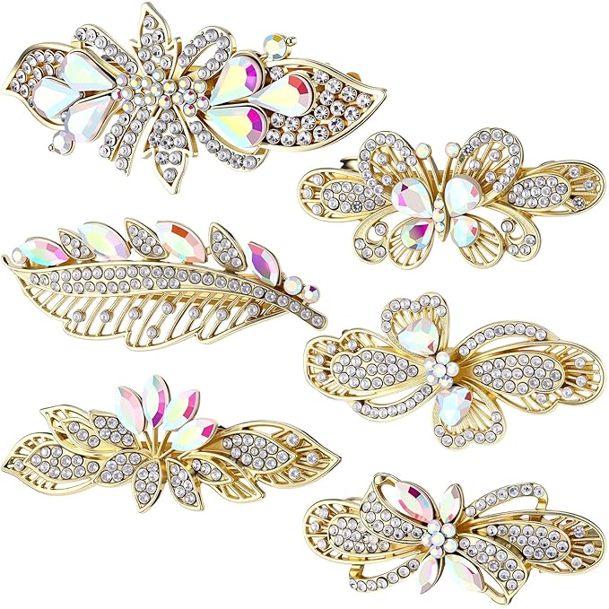 Geyoga 6 Pieces Vintage Hair Barrettes for Women Retro Flower French Pearl Crystal Rhinestones Clips Hair Pins for Women Styling Accessories(Novelty Style)